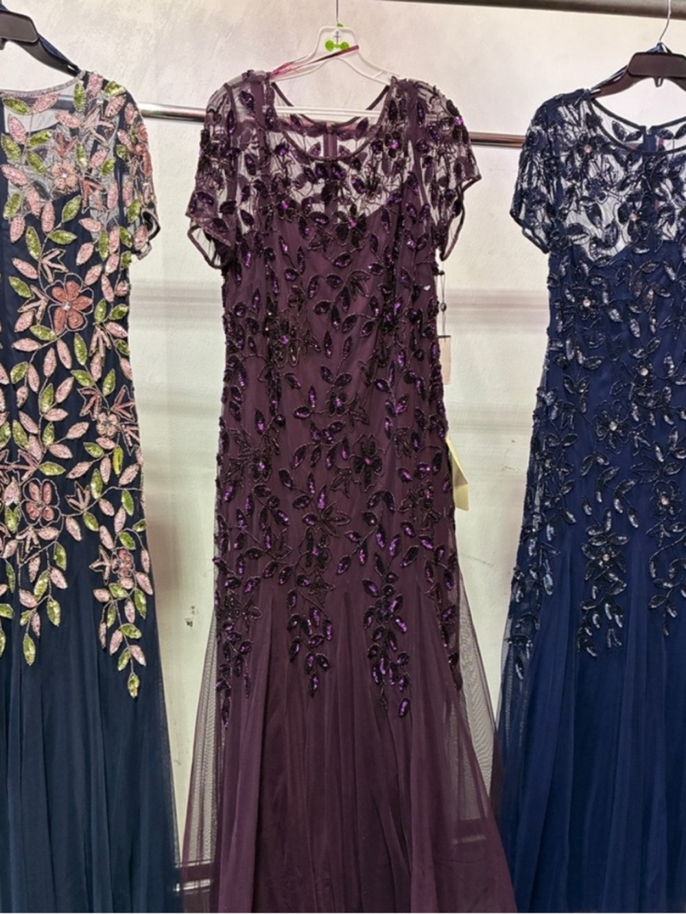 Adrianna Papell Plum Embellished Tulle Maxi Dress - Picture 8 of 14